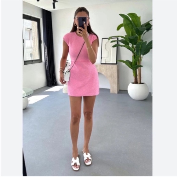 Zara Dresses & Skirts - Zara, Pink, TEXTURED JACQUARD DRESS, Large
